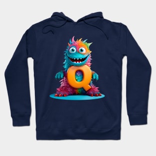 Cute Monster for Kids Alphabet Letter Q Funny Back to School Hoodie